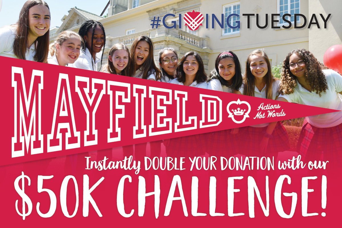 Image: #GivingTuesday graphic with Mayfield pennant